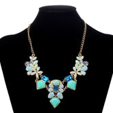 Blue Geometric Crystal Statement Necklace